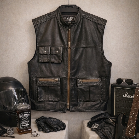 Giverny Other - Vintage Giverny Genuine Leather Moto Utility Vest Large